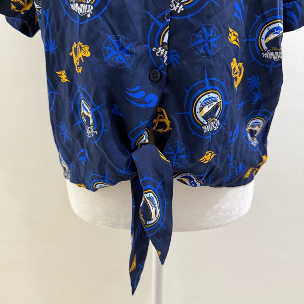 Disney Cruise Line Navy & Gold Front Tie Button Down Women Shirt Size Small NWT - Picture 3 of 6